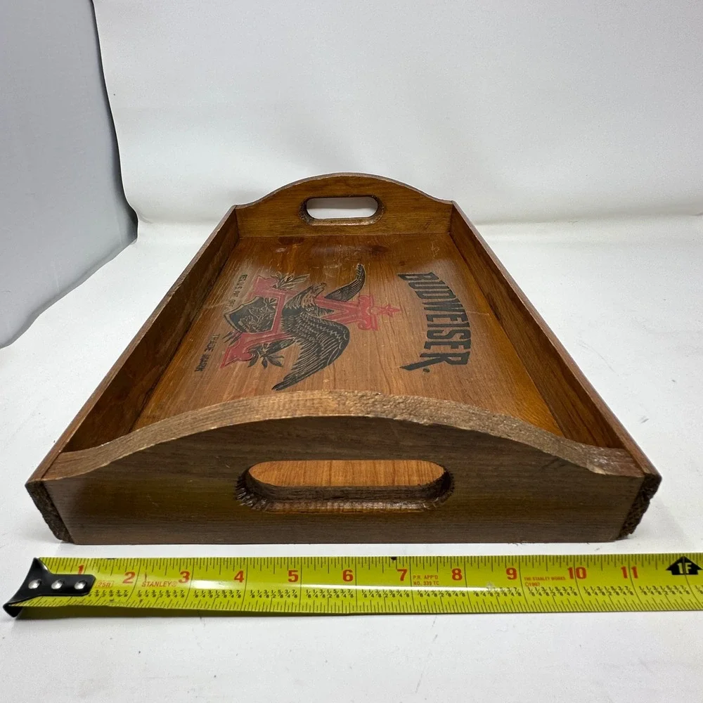 VTG Budweiser Wood Serving Tray Anheuser Busch Logo Man Cave Barware Rustic